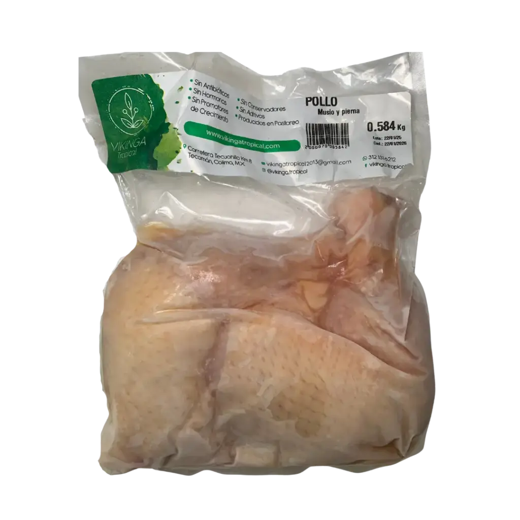 Muslo y Pierna de Pollo Libre Pastoreo 630gr aprox Congelado Vikinga Tropical